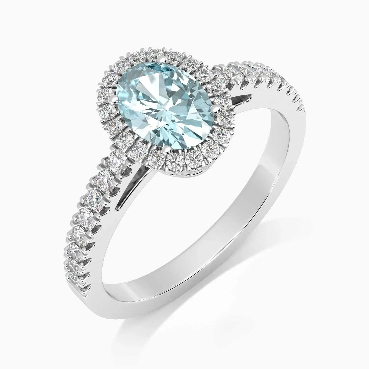 Classic Oval Aquamarine Halo Ring in Sterling Silver