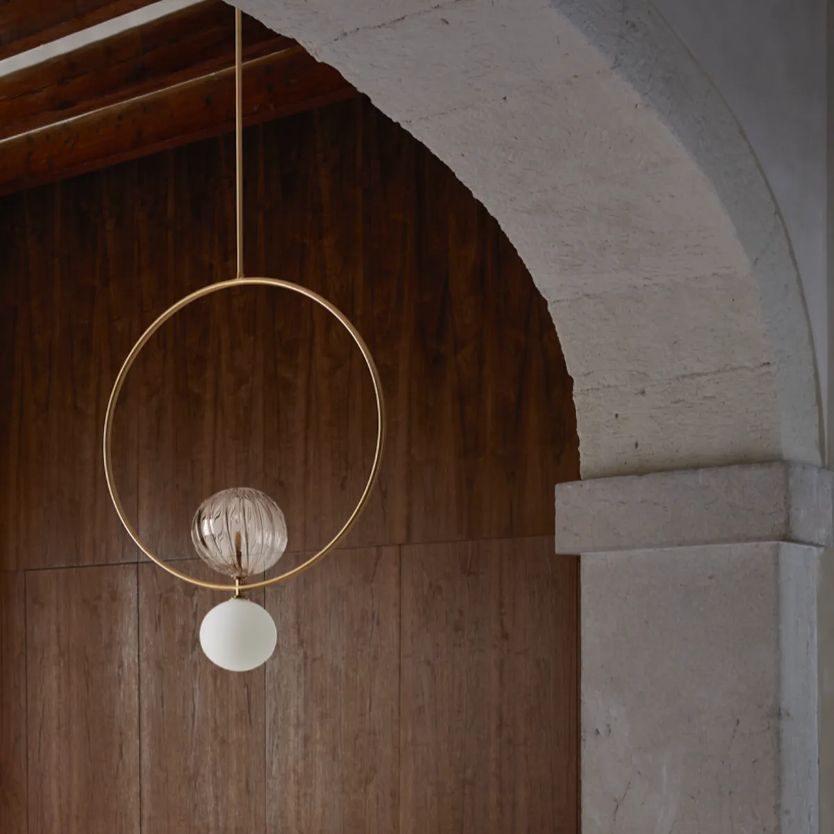 Contemporary Metal Ring Pendant with Glass Diffuser