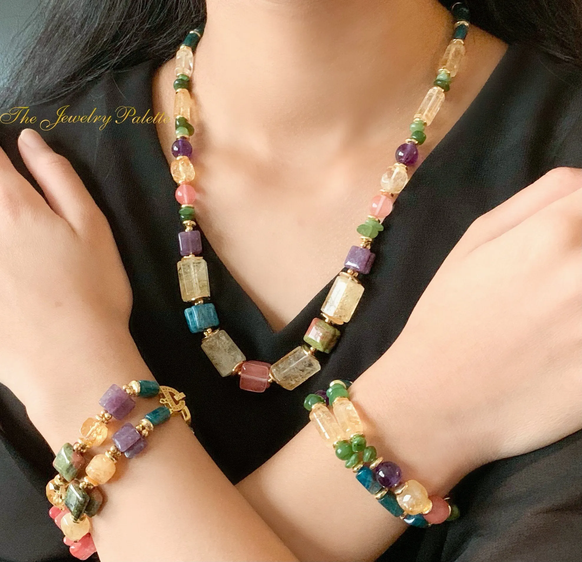Cora citrine and multi gemstone two-tier bracelet