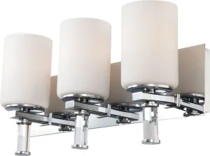 Crystal 3 Light Vanity In Chrome and White Opal Glass With Crystal Arm Detail