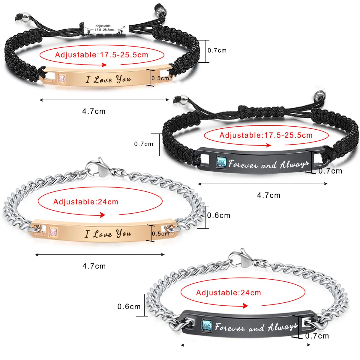 Custom Bracelets Engraved Personalized  Cuff Bangle for Women Girls Braided Rope