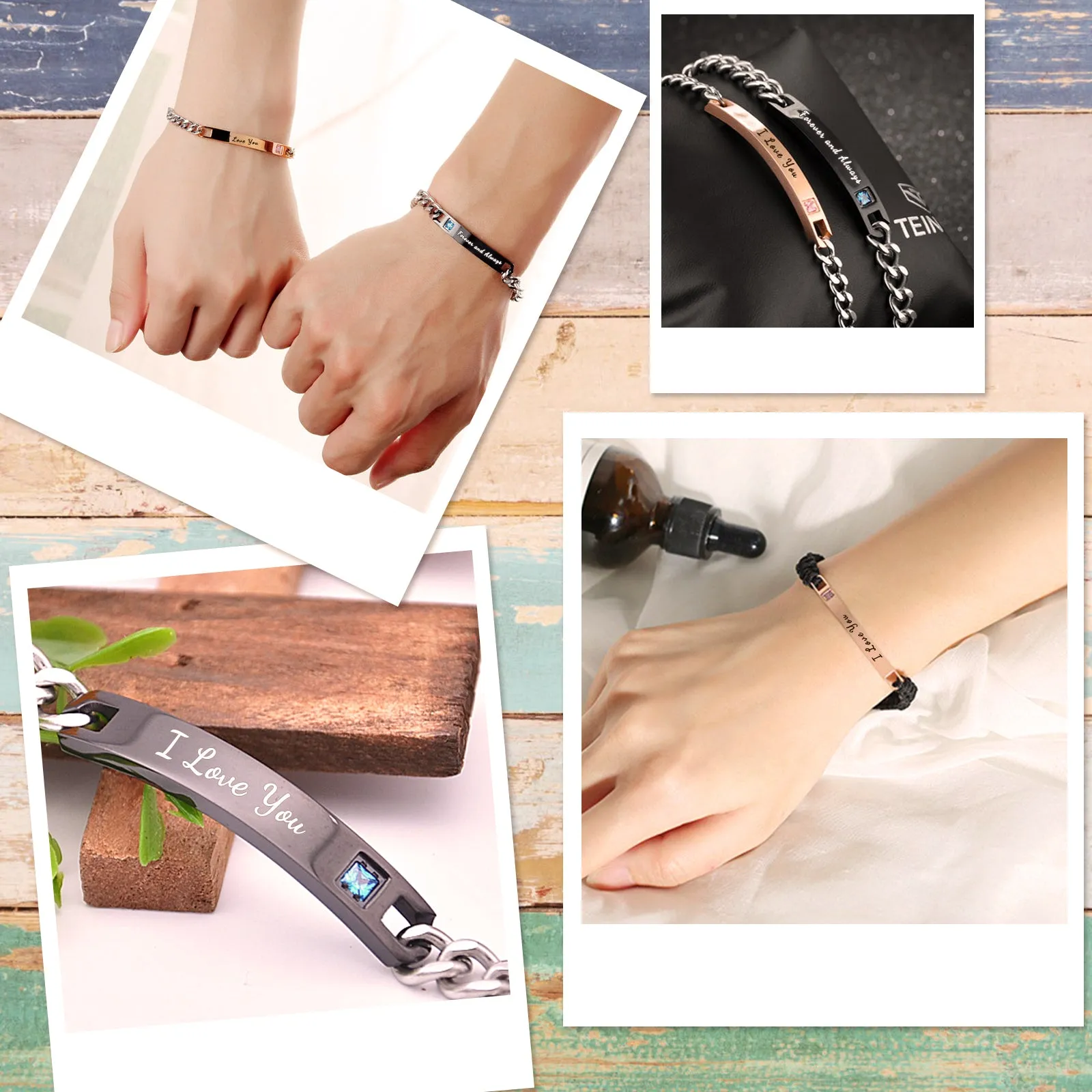 Custom Bracelets Engraved Personalized  Cuff Bangle for Women Girls Braided Rope