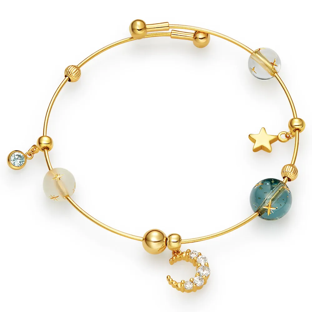 Cute Planet Zircon and Resin Bead Bracelet 14K Gold Plated Silver Jewelry For Women