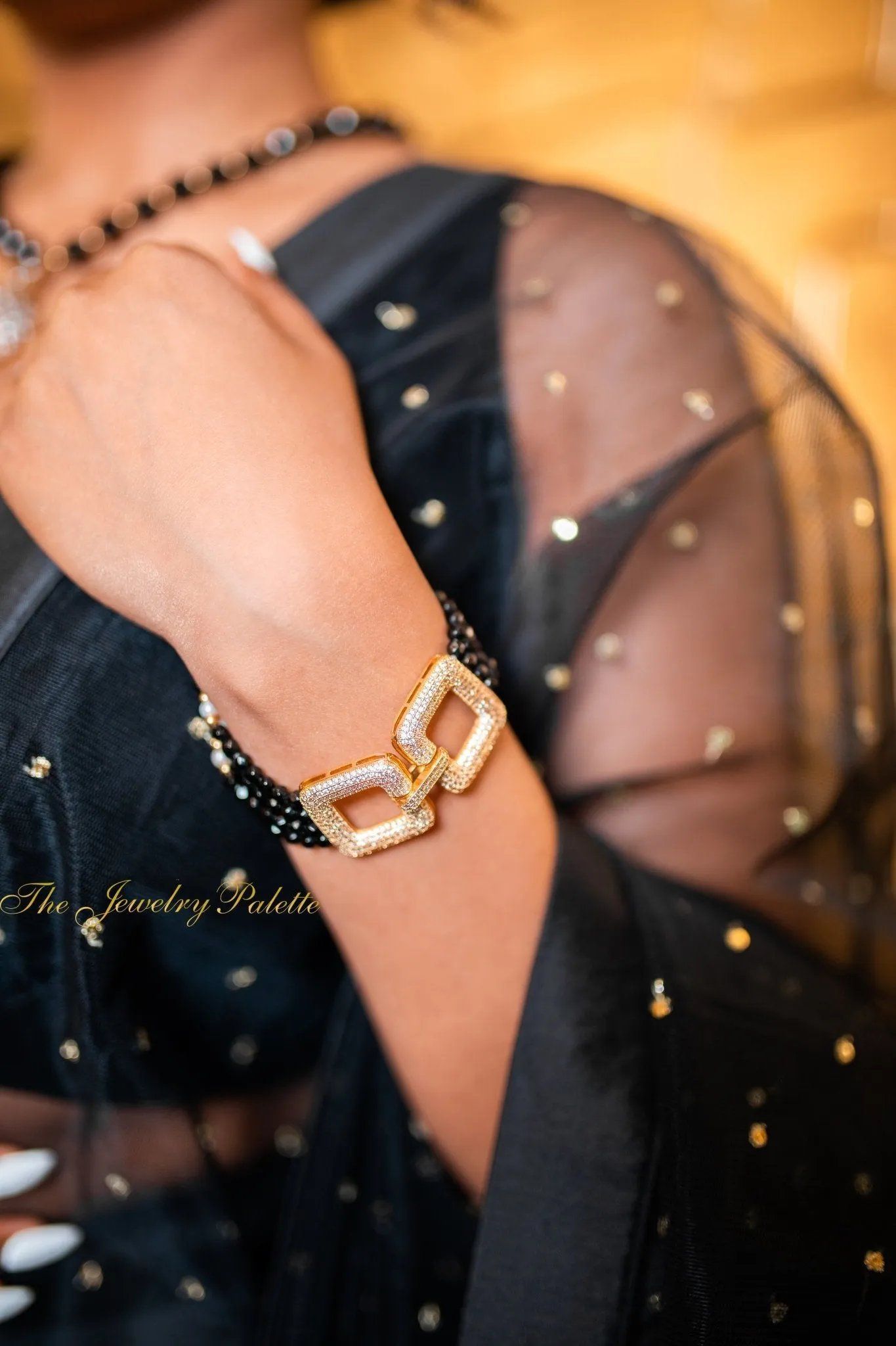 Deena luxe black onyx and white pearl multitiered bracelet