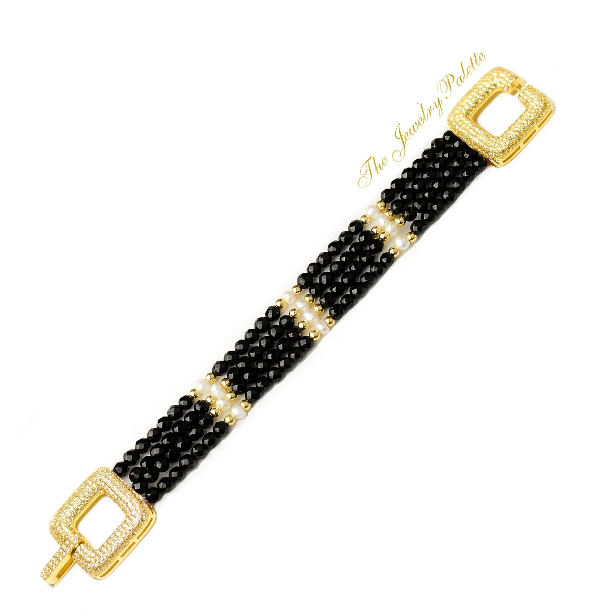Deena luxe black onyx and white pearl multitiered bracelet