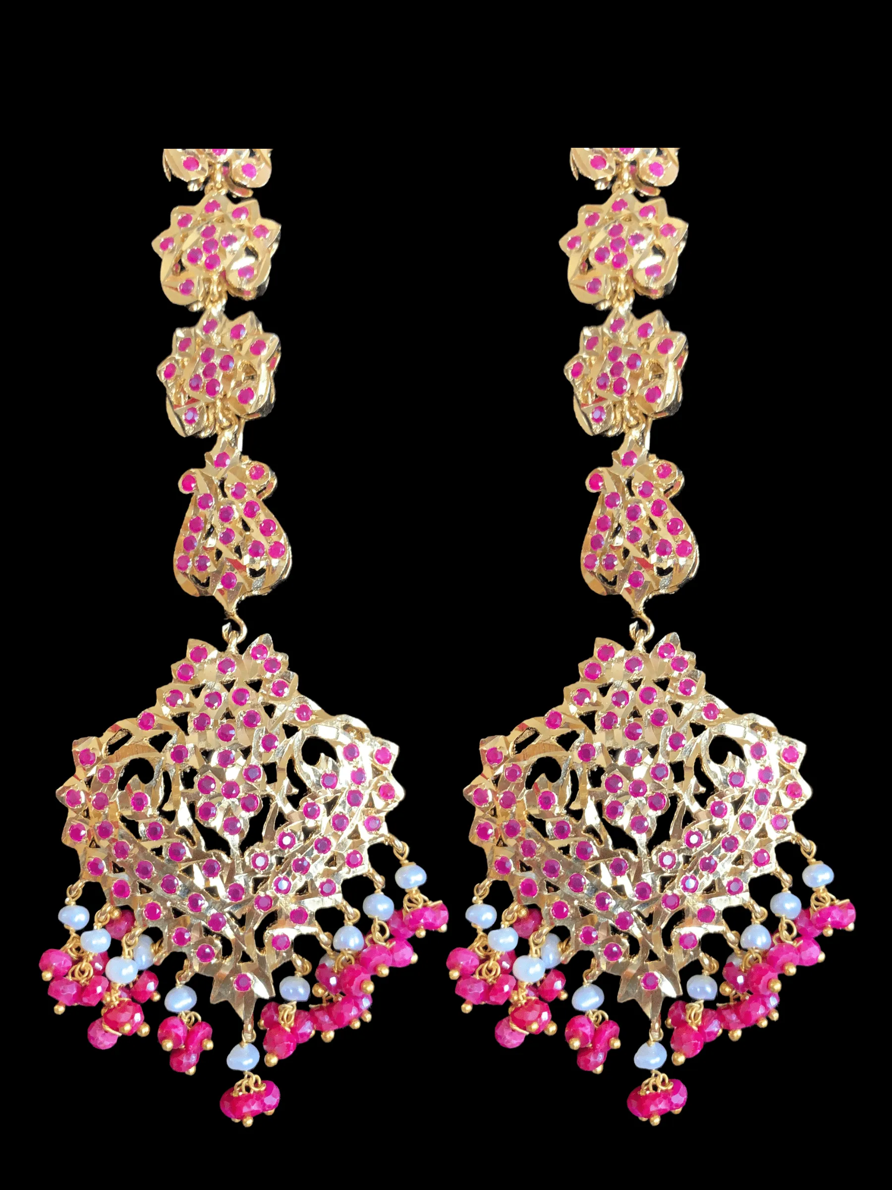 DER131 Afreen natural ruby with fresh water pearl earrings (SHIPS IN 4 WEEKS )