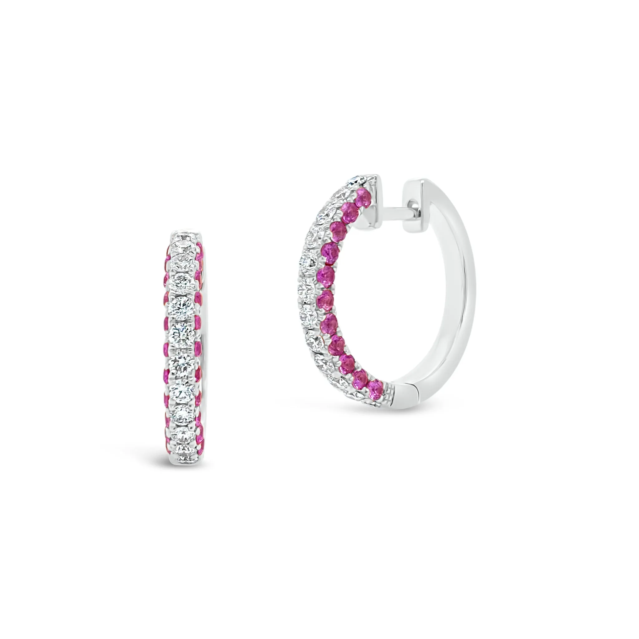 Diamond & Pink Sapphire Huggie Earrings