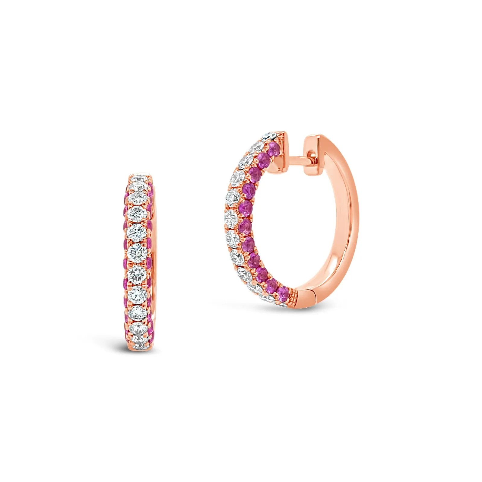 Diamond & Pink Sapphire Huggie Earrings