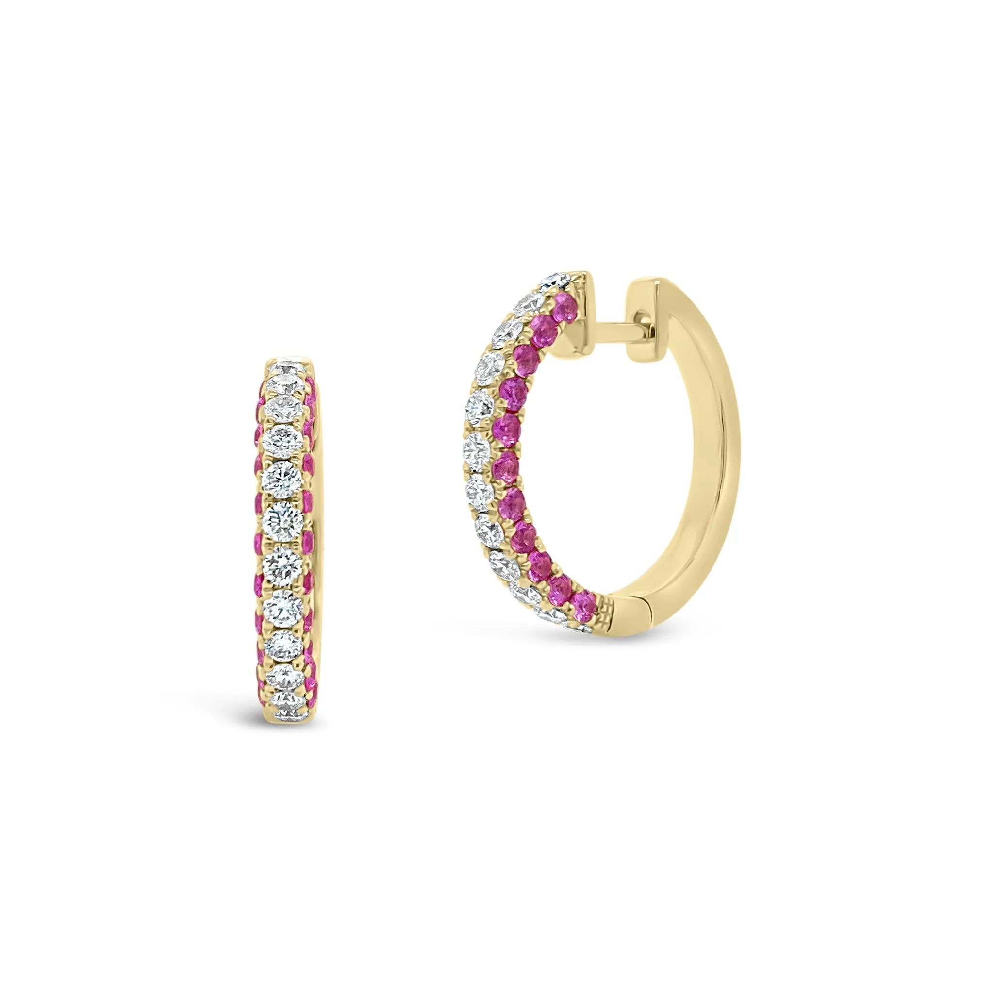 Diamond & Pink Sapphire Huggie Earrings