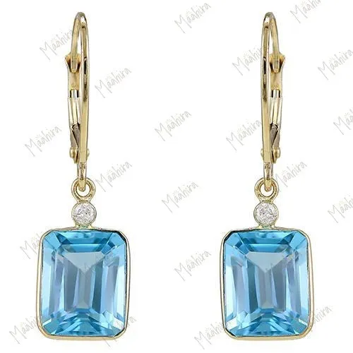 Diamond & Swiss Blue Topaz Lever back Closure Earring