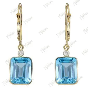 Diamond & Swiss Blue Topaz Lever back Closure Earring