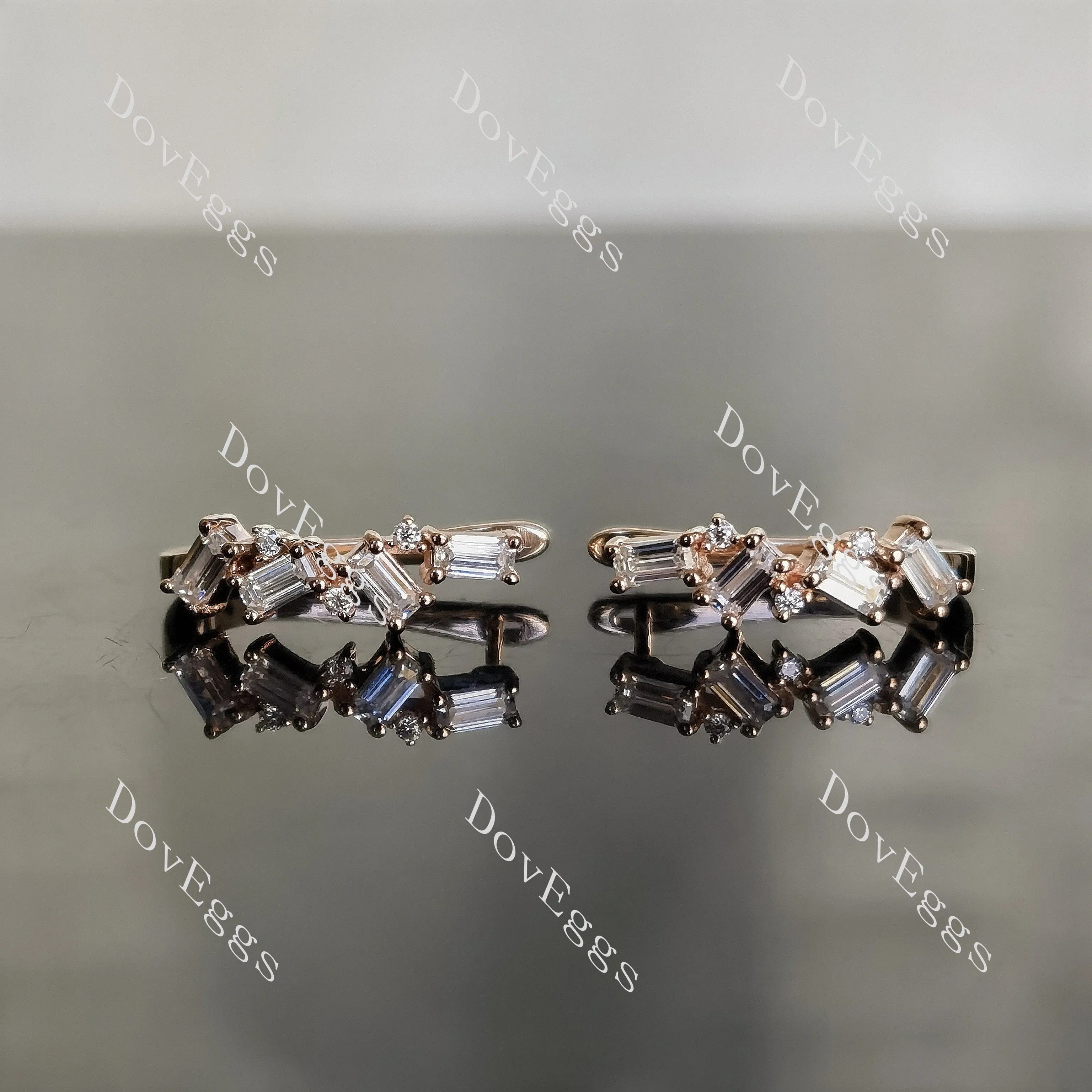 Doveggs baguette round pave moissanite/colored gem/lab grown diamond earrings