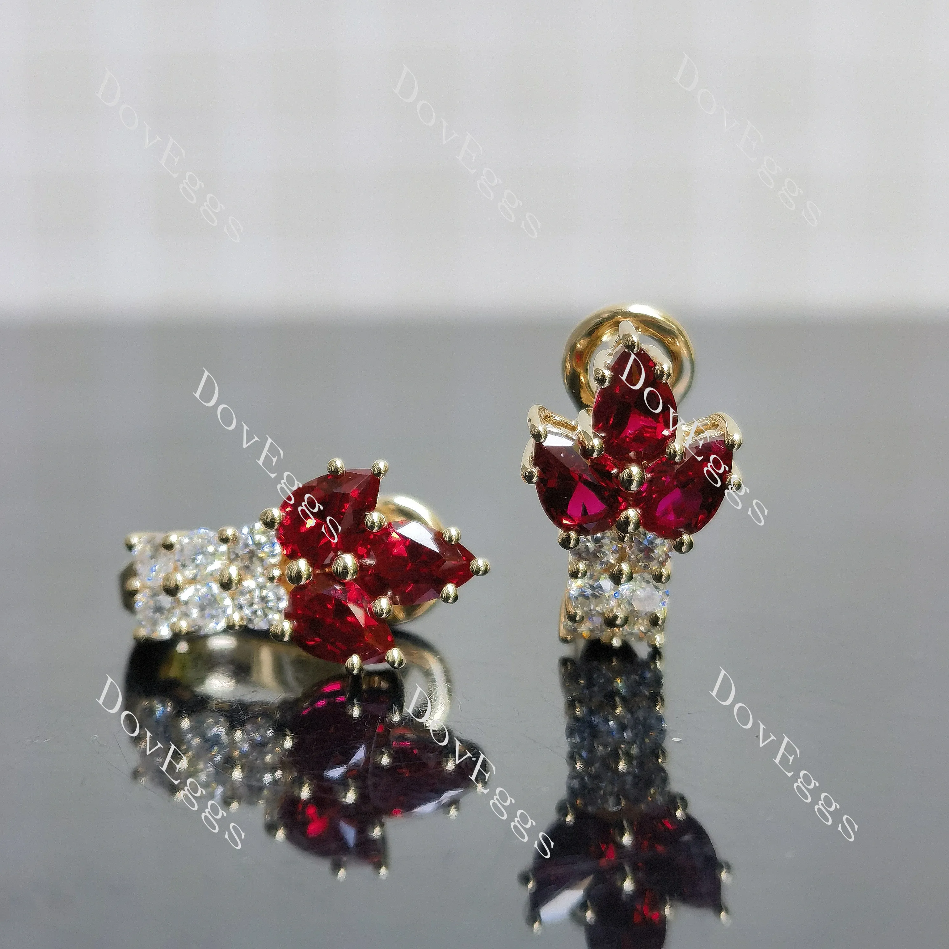 Doveggs pear ruby colored gem/lab grown diamond earrings