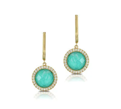 Doves Yellow Gold Amazonite, Diamonds, and White Topaz Earrings