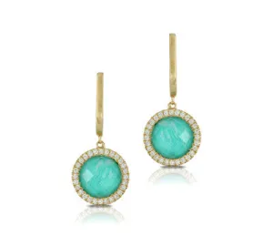 Doves Yellow Gold Amazonite, Diamonds, and White Topaz Earrings