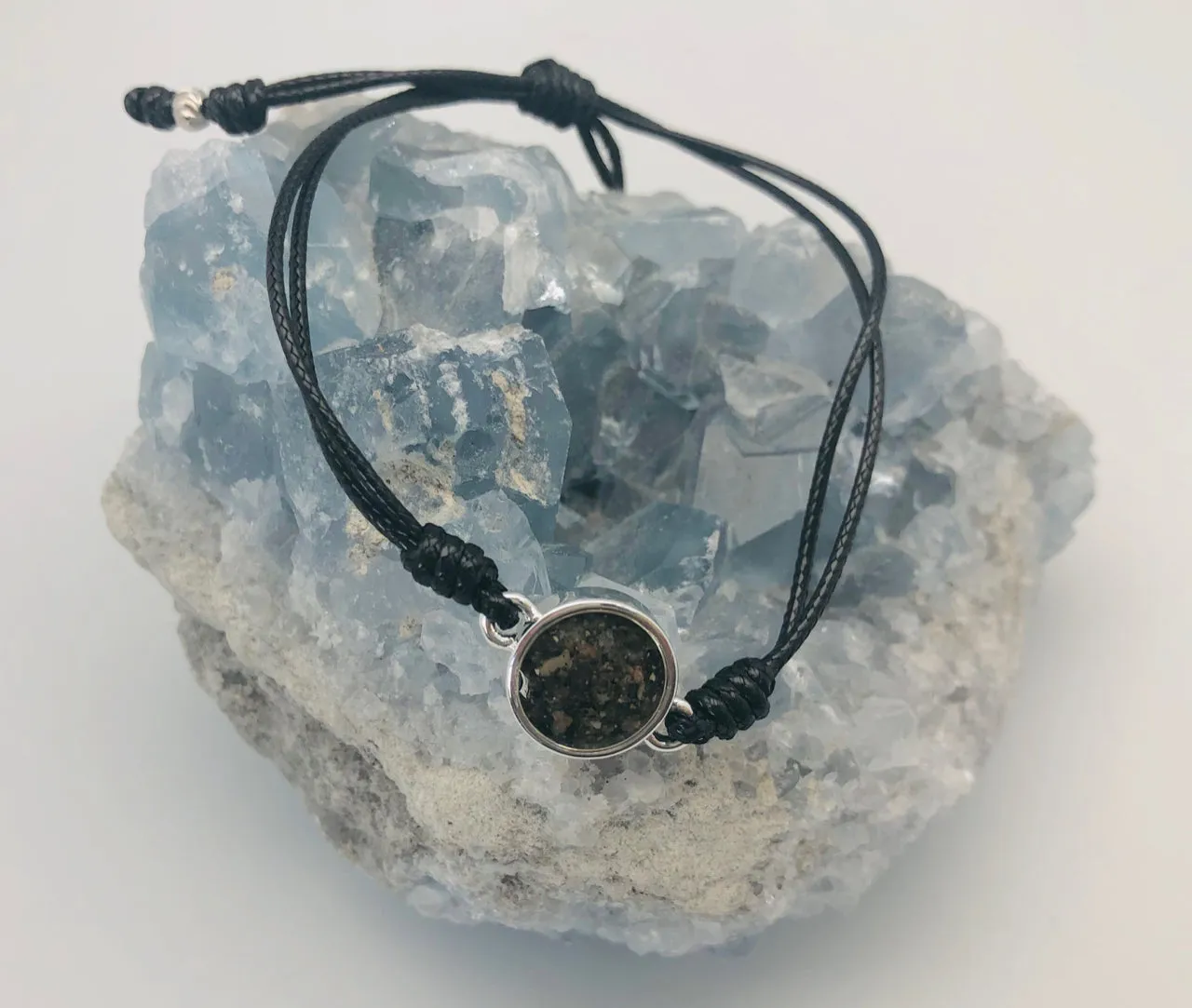 Dune Jewelry Touch the World Mental Health Awareness 7 Continent Sand, Black String & Semi Colon Bracelet
