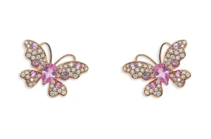 Earrings 18kt Gold Pink Sapphire & Diamonds Butterflies