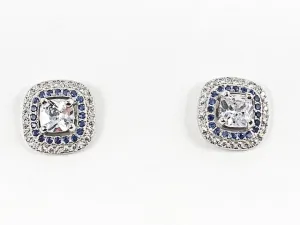 Elegant Square Shape Layered Design Multi Color CZ Silver Earrings