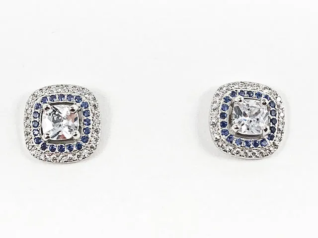 Elegant Square Shape Layered Design Multi Color CZ Silver Earrings