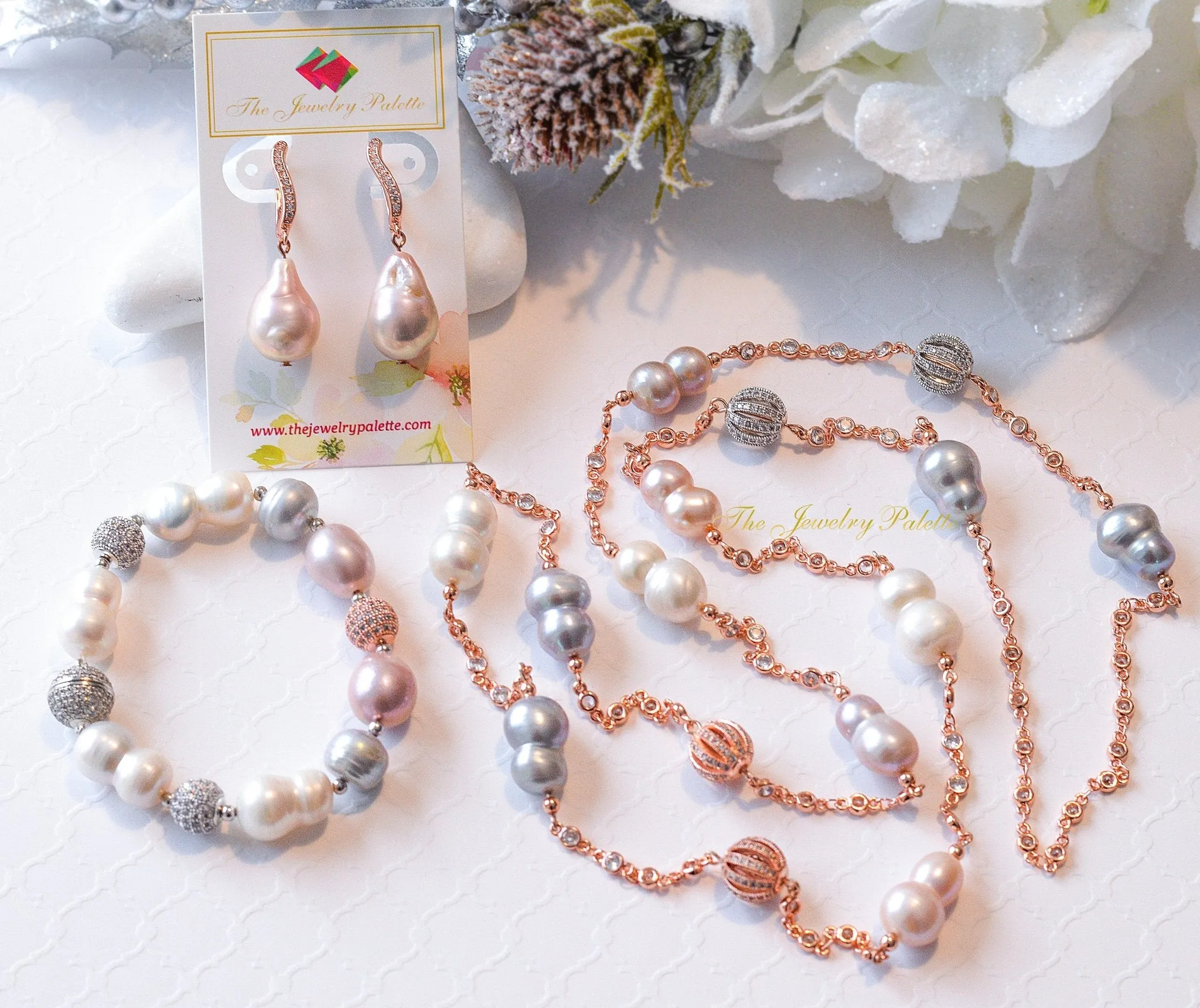 Eloise lavender, grey and white lustrous pearl bracelet