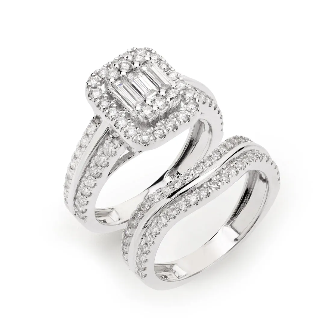 Emerald Bridal Set with Double Row Band