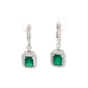 Emerald Cut Diamond Halo Dangle Huggies