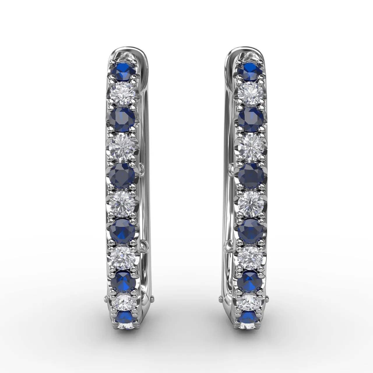 Fana 14k White Gold Alternaing Sapphire and Diamond Hoop Earrings