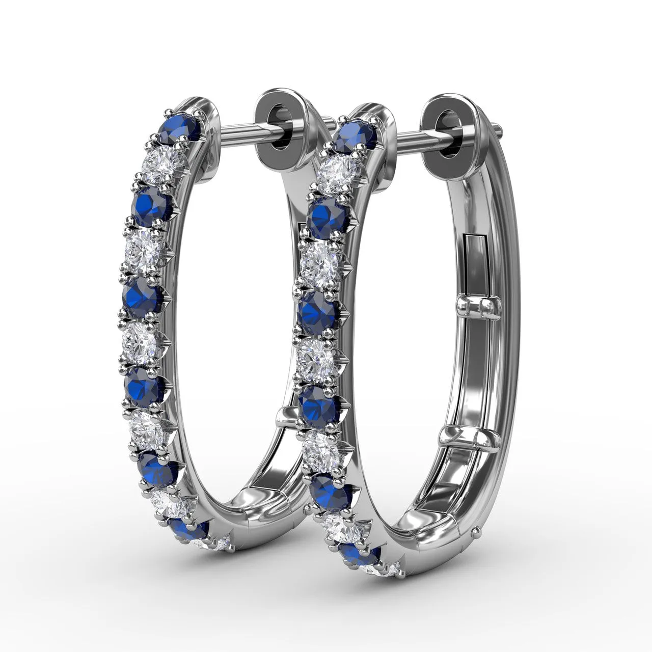 Fana 14k White Gold Alternaing Sapphire and Diamond Hoop Earrings