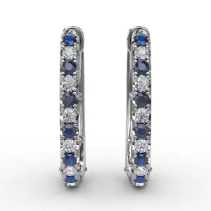 Fana 14k White Gold Alternaing Sapphire and Diamond Hoop Earrings