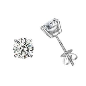 FANCIME 2cttw Dainty Solitaire Moissanite 14K White Gold Stud Earrings