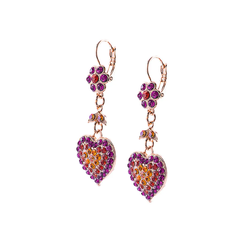 Flower and Heart Dangle Leverback Earrings in "Hibiscus" *Custom*