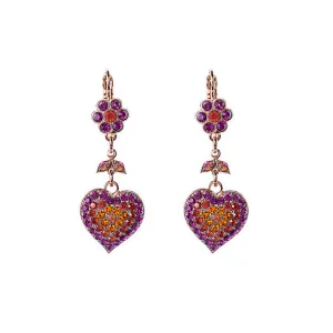 Flower and Heart Dangle Leverback Earrings in "Hibiscus" *Custom*