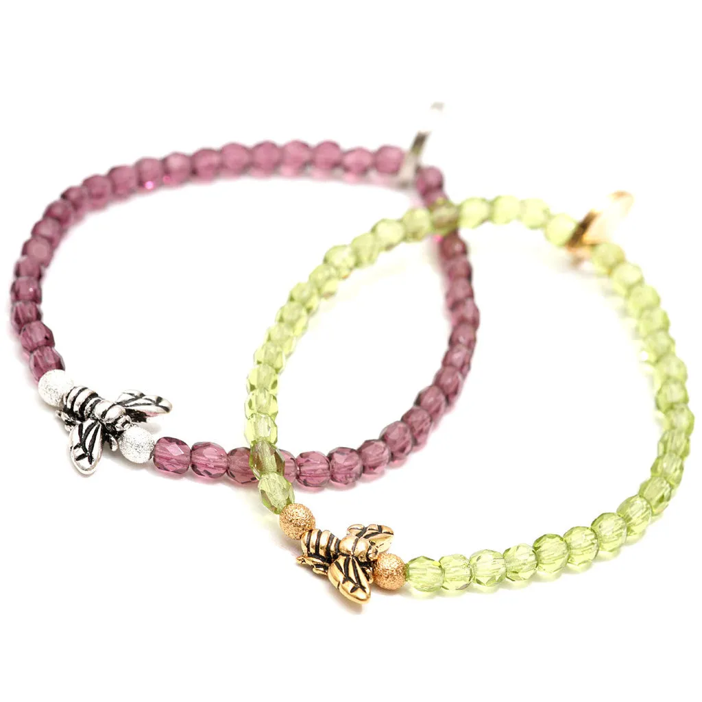 Fly Charm Faceted Glass Bead Bracelet