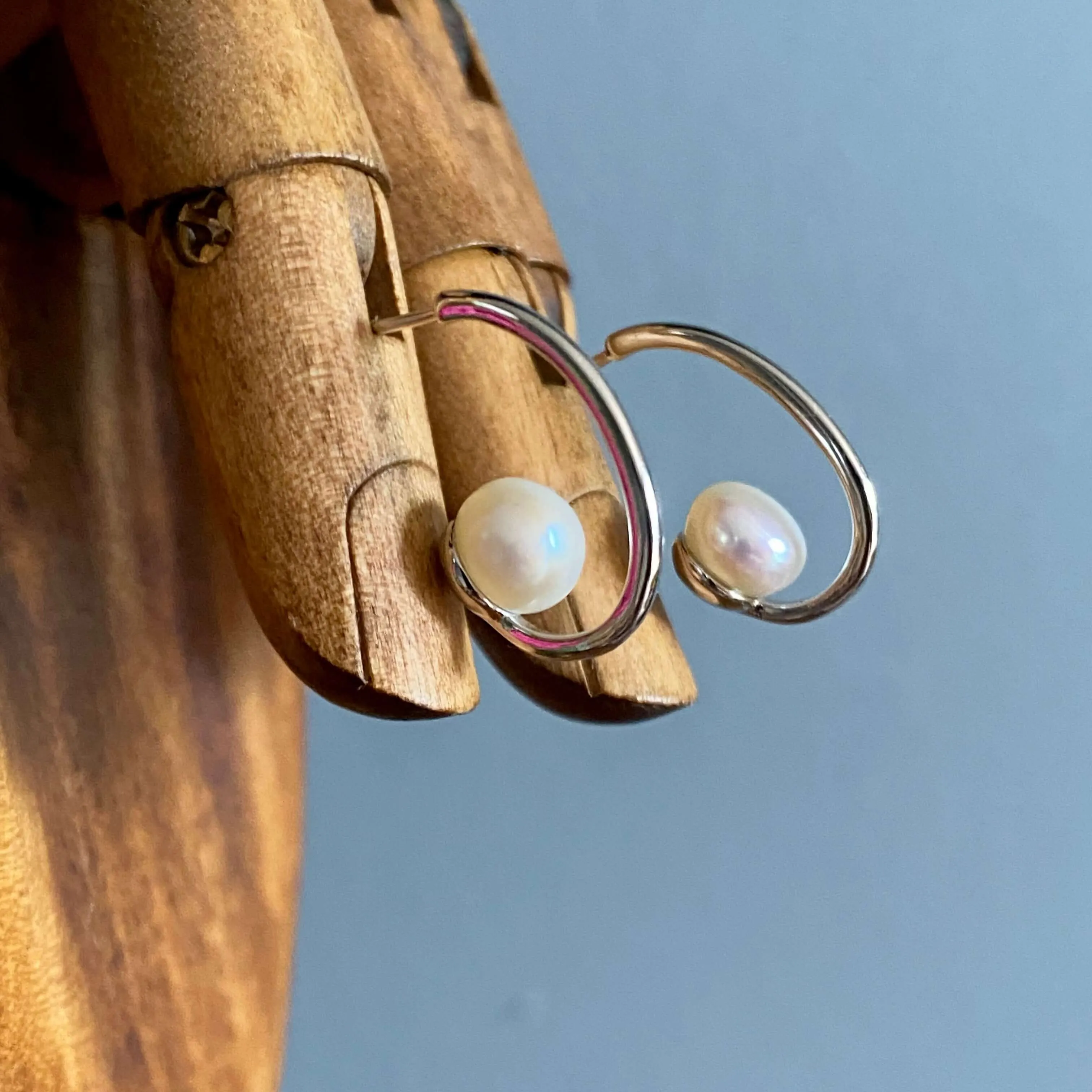 Freshwater Pearl Half Hoop Sterling Silver Earrings