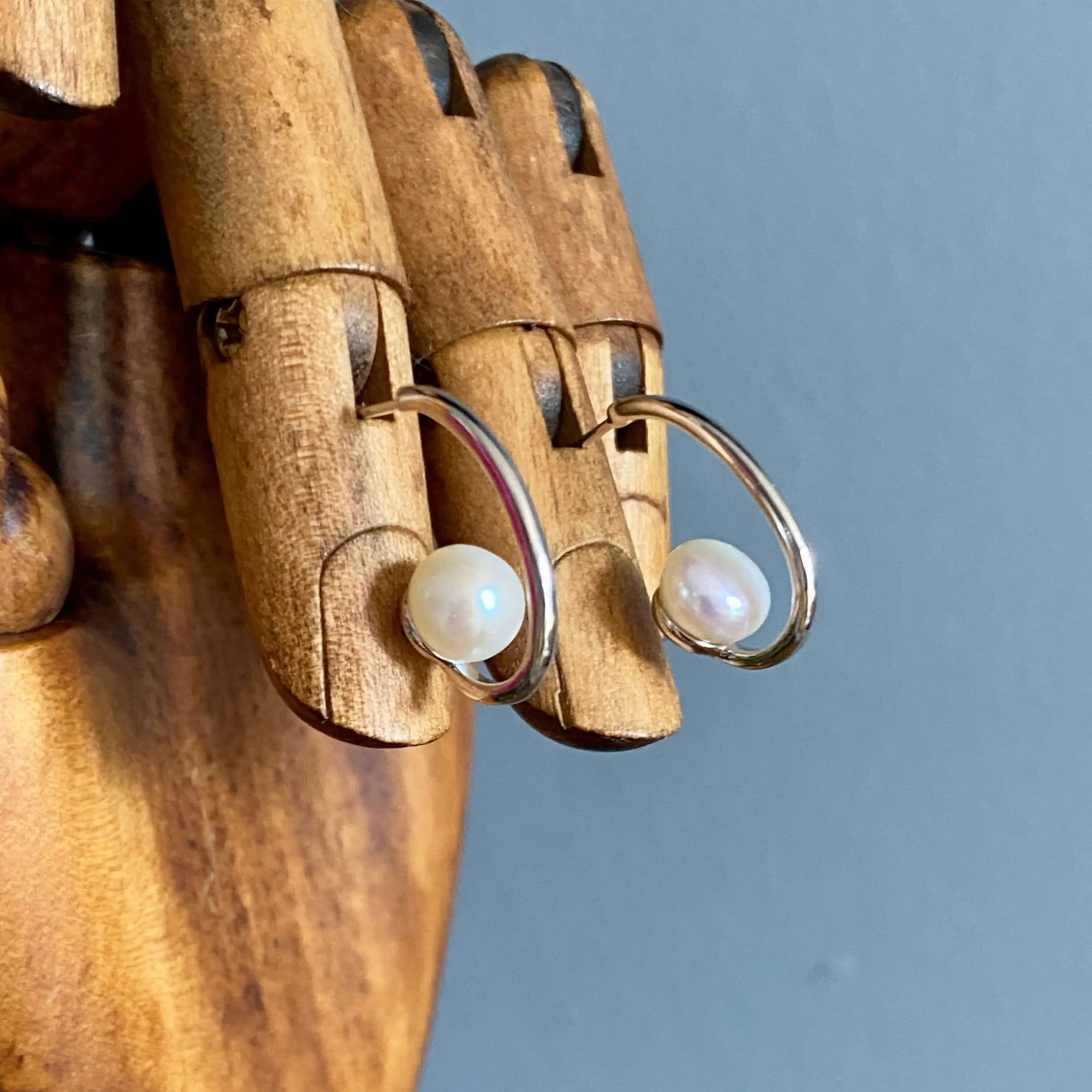 Freshwater Pearl Half Hoop Sterling Silver Earrings