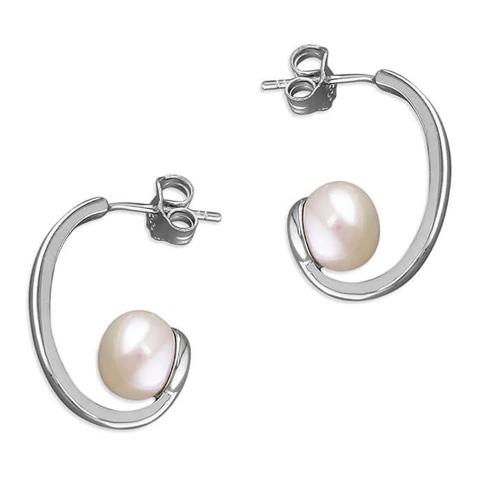 Freshwater Pearl Half Hoop Sterling Silver Earrings