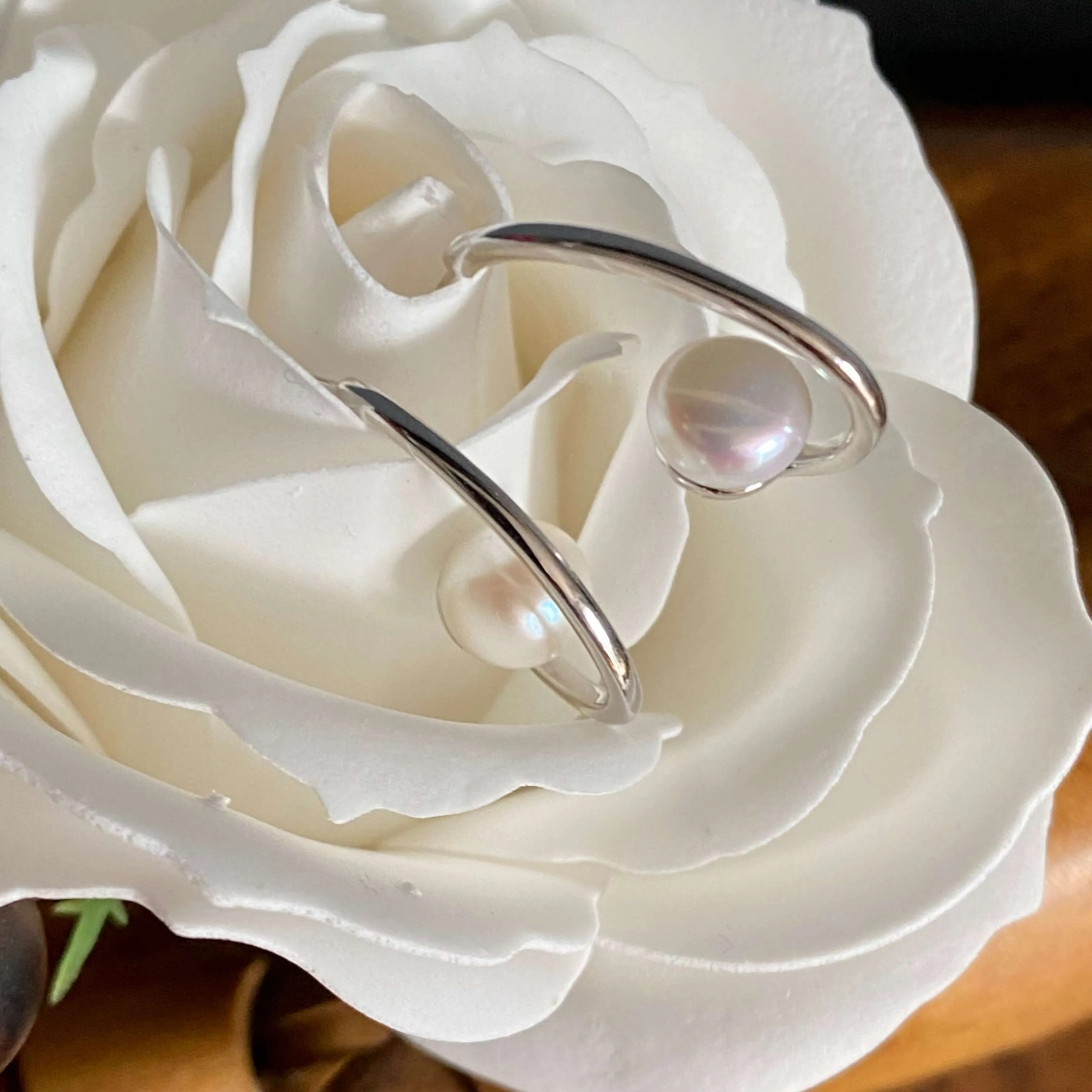 Freshwater Pearl Half Hoop Sterling Silver Earrings
