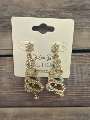 Gold Christmas Tree Earrings