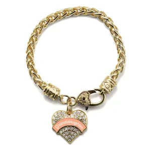Gold Peach Granddaughter Pave Heart Charm Braided Bracelet