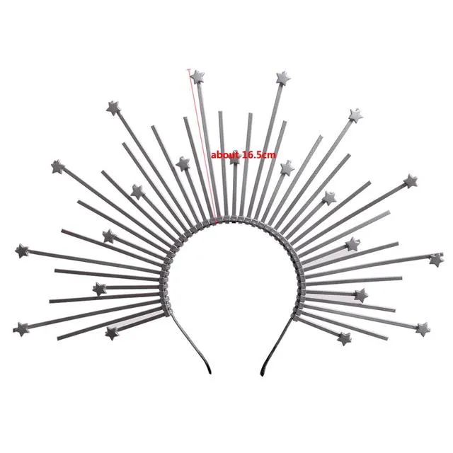 Gold Spike Halo Crown Headpiece Fairy Lolita Women Sunburst Elf Wedding Bridals PLASTIC ZIP TIE Wrap Hair Band Headdress