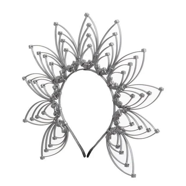 Gold Spike Halo Crown Headpiece Fairy Lolita Women Sunburst Elf Wedding Bridals PLASTIC ZIP TIE Wrap Hair Band Headdress