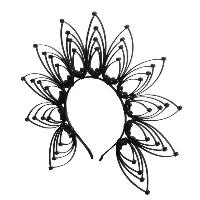 Gold Spike Halo Crown Headpiece Fairy Lolita Women Sunburst Elf Wedding Bridals PLASTIC ZIP TIE Wrap Hair Band Headdress