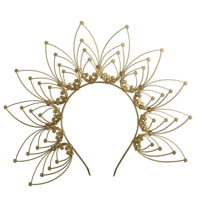 Gold Spike Halo Crown Headpiece Fairy Lolita Women Sunburst Elf Wedding Bridals PLASTIC ZIP TIE Wrap Hair Band Headdress