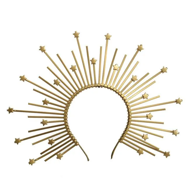 Gold Spike Halo Crown Headpiece Fairy Lolita Women Sunburst Elf Wedding Bridals PLASTIC ZIP TIE Wrap Hair Band Headdress