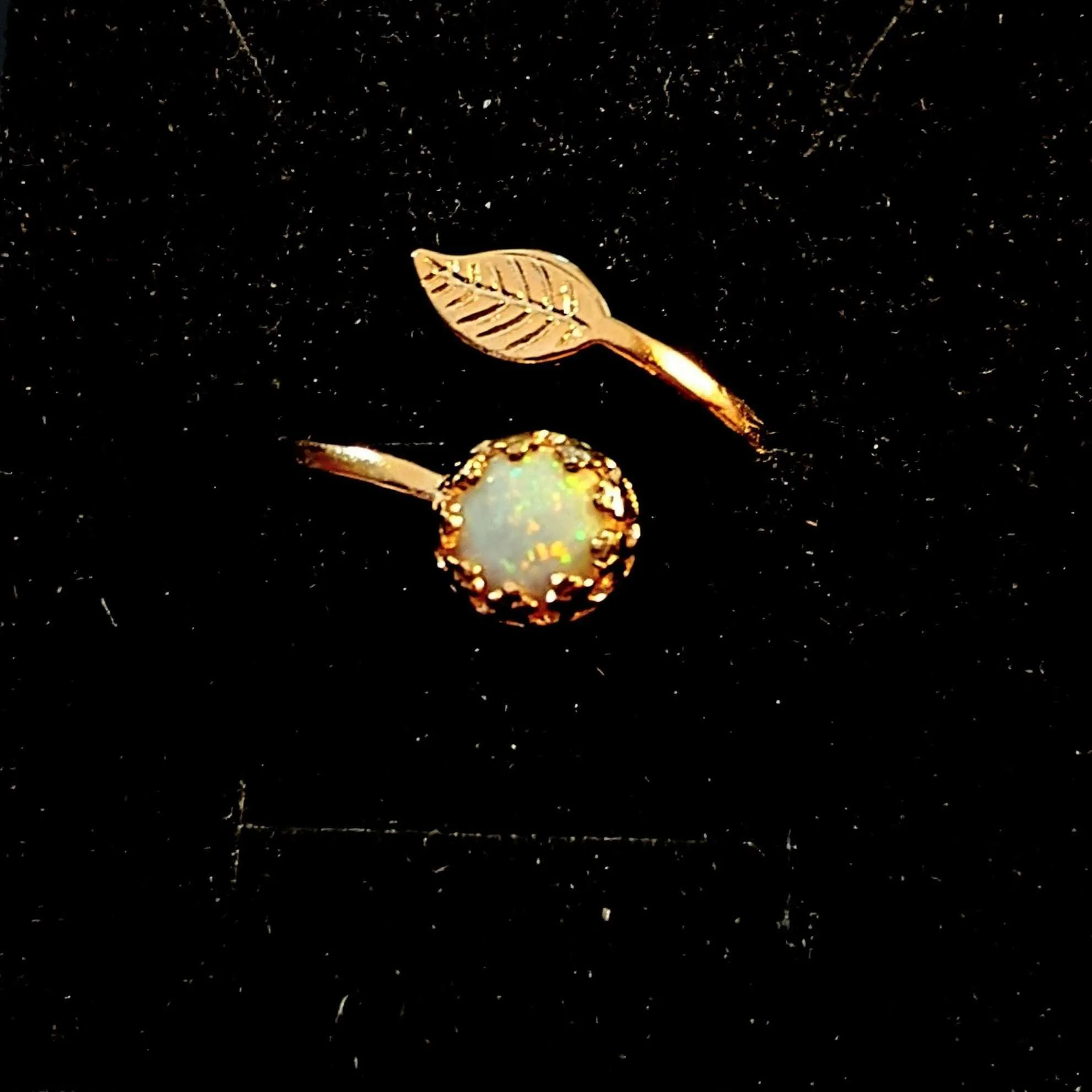Gold White Opal Adjustable Leaf Ring