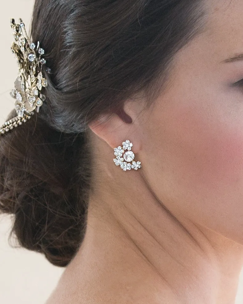 Half-Moon Floral Halo Stud Earrings