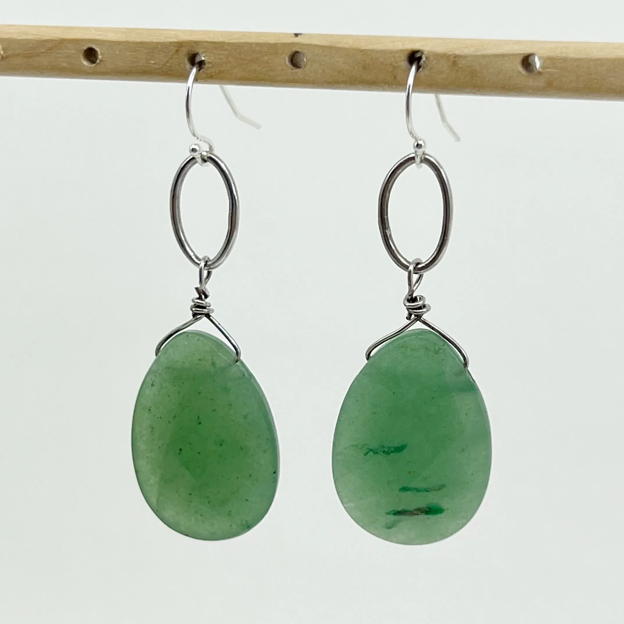 Hand Made Sterling silver aventurine bead earrings