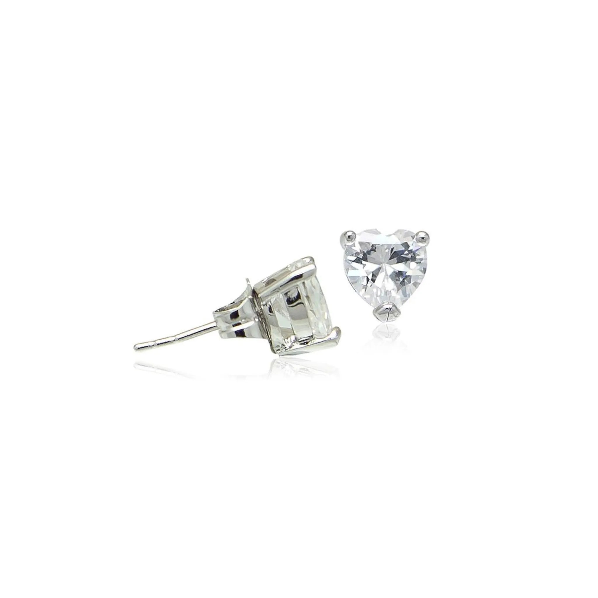 Heart 7mm Cubic Zirconia Rhodium Plated Stud Earrings