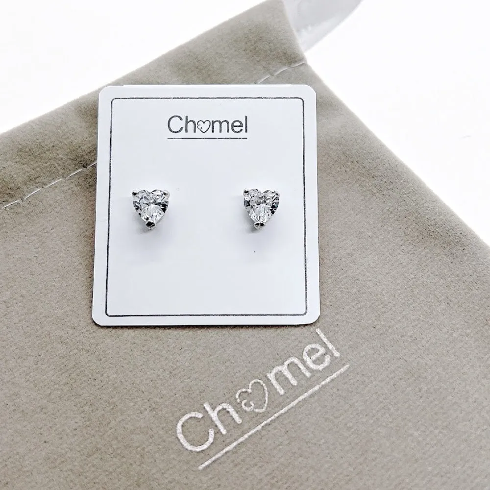 Heart 7mm Cubic Zirconia Rhodium Plated Stud Earrings