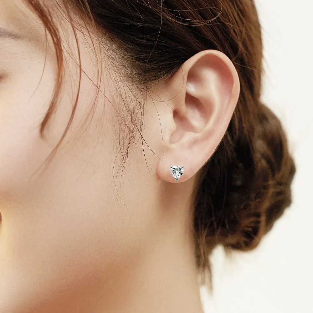 Heart 7mm Cubic Zirconia Rhodium Plated Stud Earrings